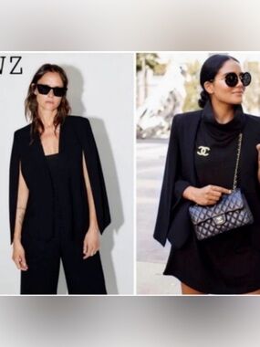 Zara Black Cape Blazer Jacket